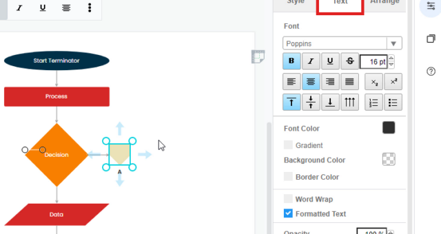 How to make a label appear inside a shape?
