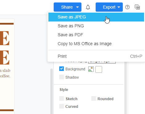 How to export my work as an image (PNG / JPG)?