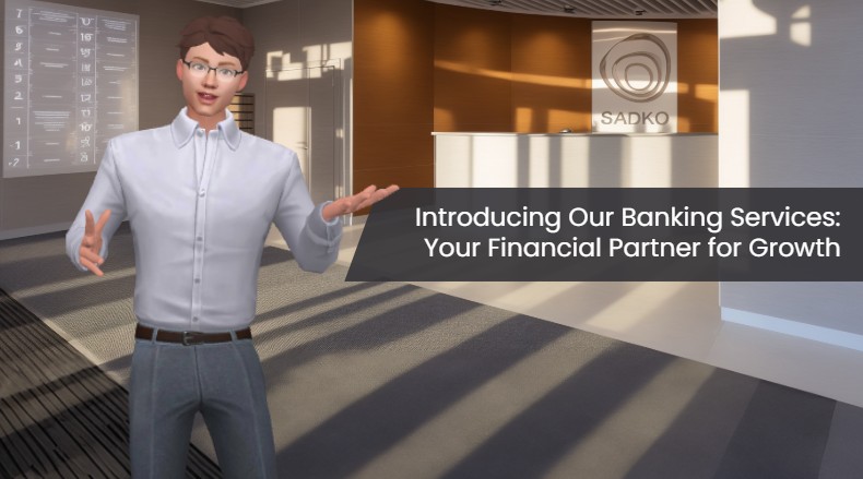 A screenshot from an animation template showing the present of banking services from a company