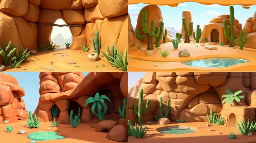 A scene background of 3d style dessert with rolling dunes