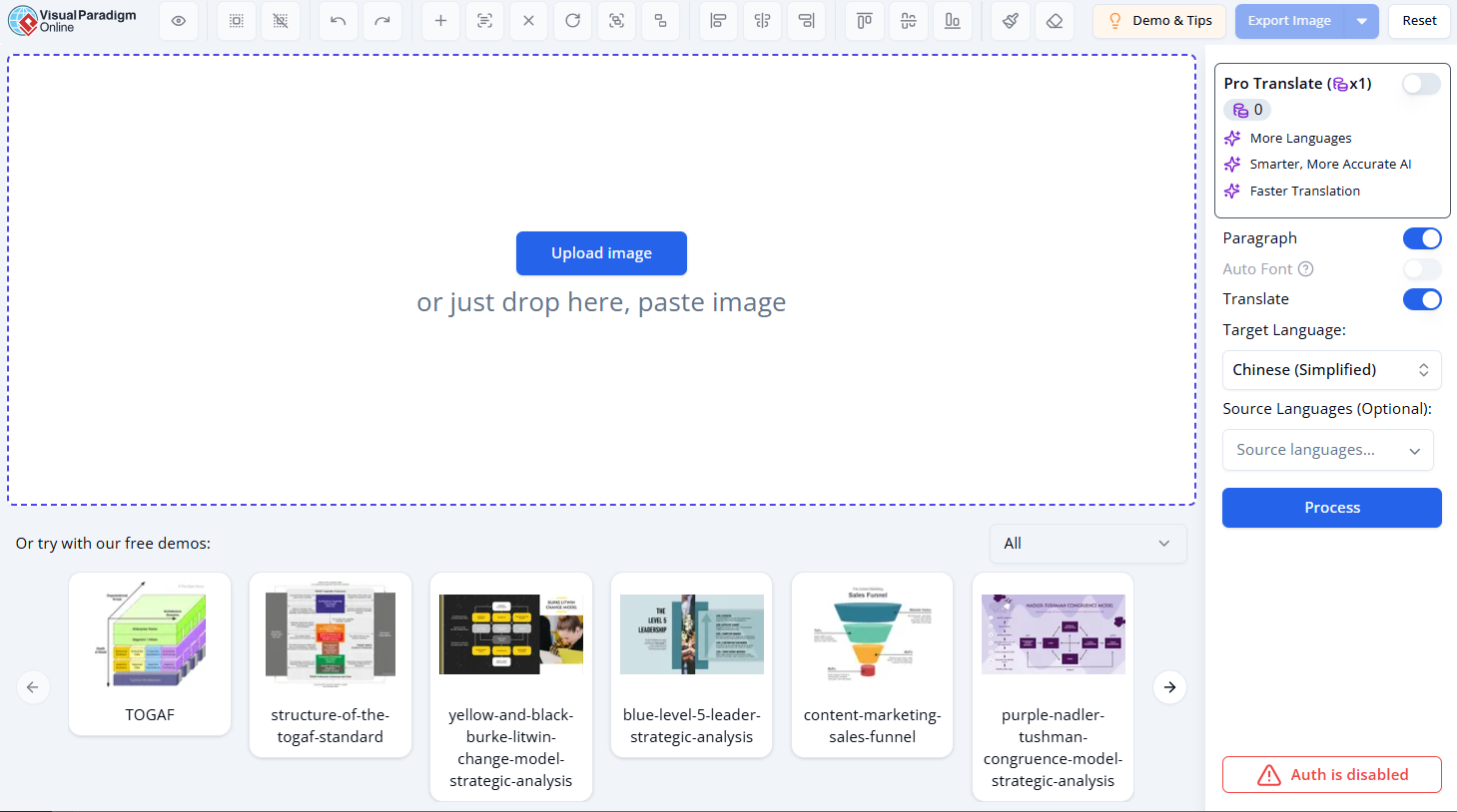 Upload technical diagrams to translate image online