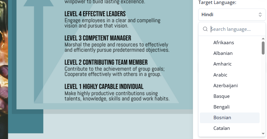 Select language to translate text in image files