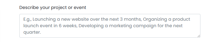 A screenshot demonstrating how to enter the description when generating an AI timeline in Visual Paradigm Online.