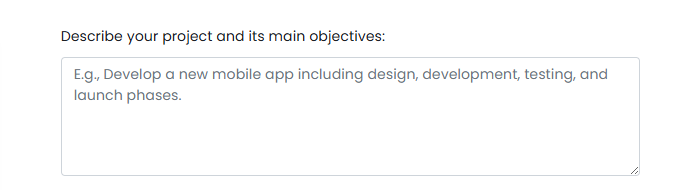 A screenshot showing how to input the description for generating an AI Work Breakdown Structure using Visual Paradigm Online's Work Breakdown Structure Generator.