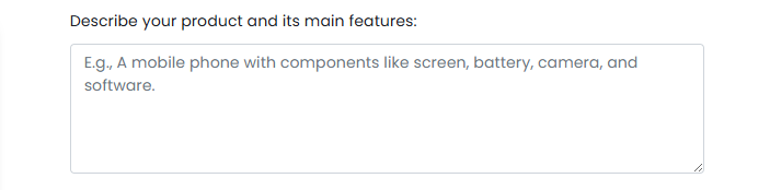 A screenshot showing how to fill in descriptions for generating an AI Product Breakdown Structure with Visual Paradigm Online.