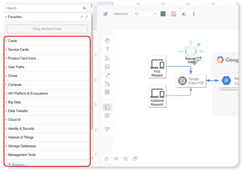 diagram palette of VP Online Diagram Maker