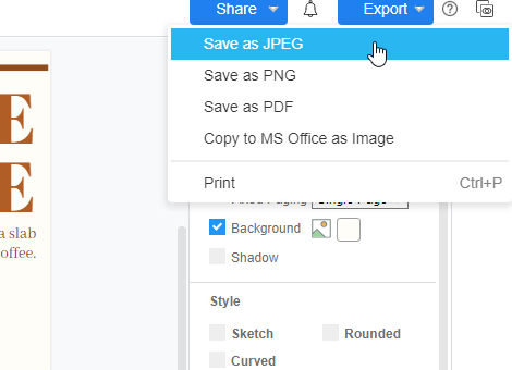 How to export my work as an image (PNG / JPG)?