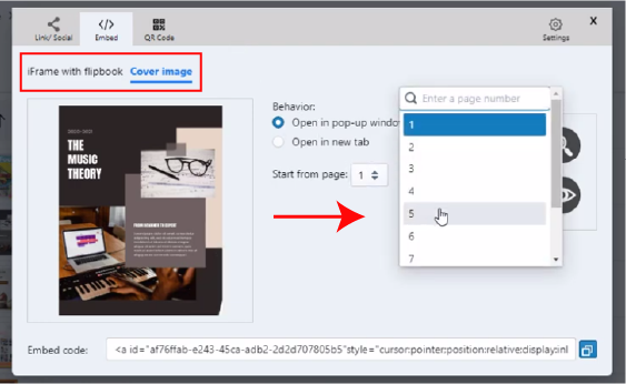 Comment spécifier la page Flipbook à ouvrir en mode intégré