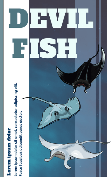 الگوی جلد کتاب: جلد کتاب شیطان ماهی آبی (ایجاد شده توسط سازنده جلد کتاب Visual Paradigm Online)