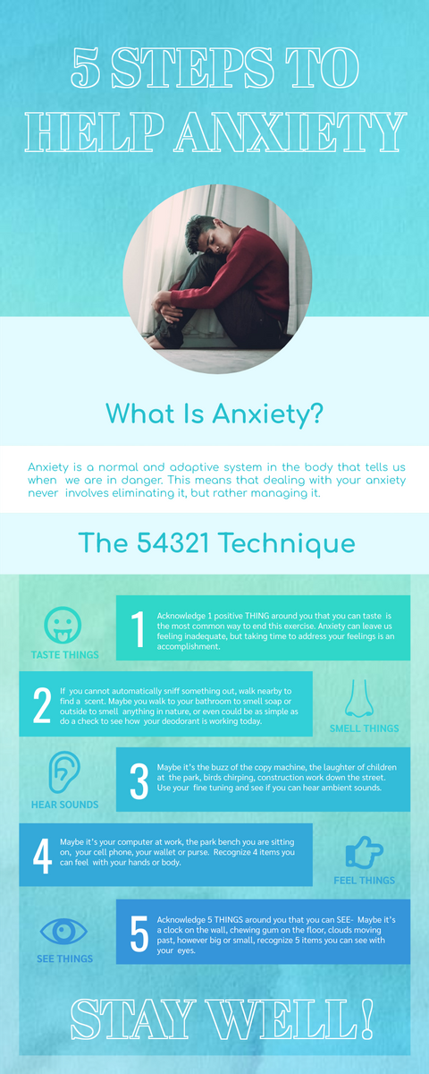 Infographic template: 5 Steps To Help Anxiety Inforgraphic (Created by Visual Paradigm Online's Infographic maker)