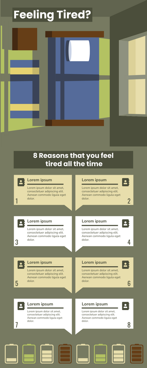 Infographic template: 8 Reasons Of Feeling Tired Infographic (Created by Visual Paradigm Online's Infographic maker)