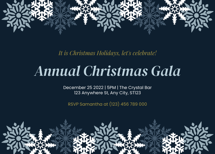 Modelo de convite: Convite Anual de Gala de Natal (criado pelo criador de convites do Visual Paradigm Online)