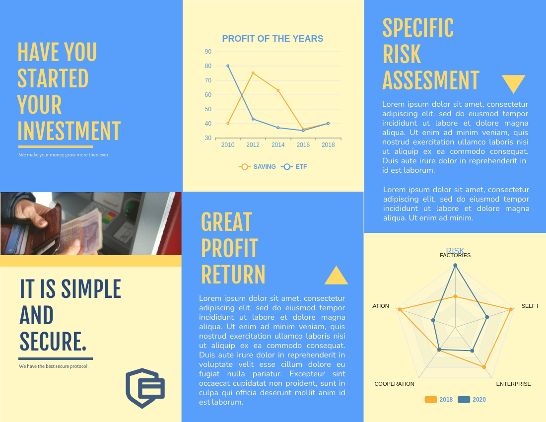 Brochure template: Benefits And Risks Of Investment Brochure (Created by Visual Paradigm Online's Brochure maker)