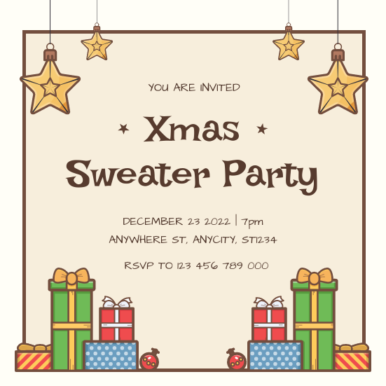 Einladungsvorlage: Brown Illustration Christmas Sweater Party Invitation (Erstellt mit dem Einladungsersteller von Visual Paradigm Online)