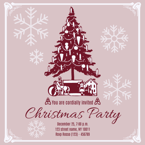 الگوی دعوت: دعوت به جشن کریسمس با تصویر درخت کریسمس (ایجاد شده توسط Visual Paradigm Online's Invitation maker)