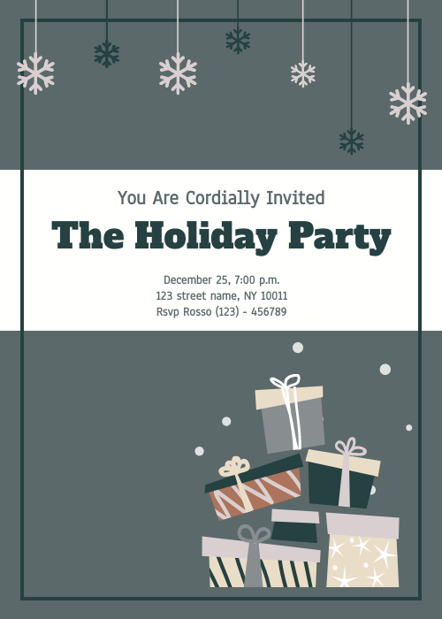 Modèle d'invitation : Invitation à une fête de Noël avec illustration de cadeau (créée par le créateur d'invitations de Visual Paradigm Online)