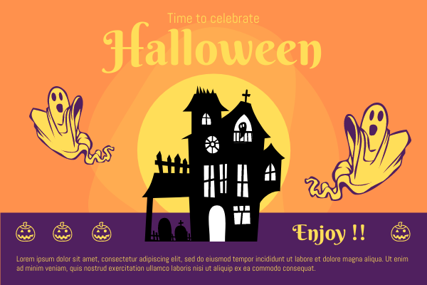 Шаблон поздравительной открытки: тематическая открытка на Хэллоуин с привидениями (создана создателем поздравительных открыток Visual Paradigm Online)