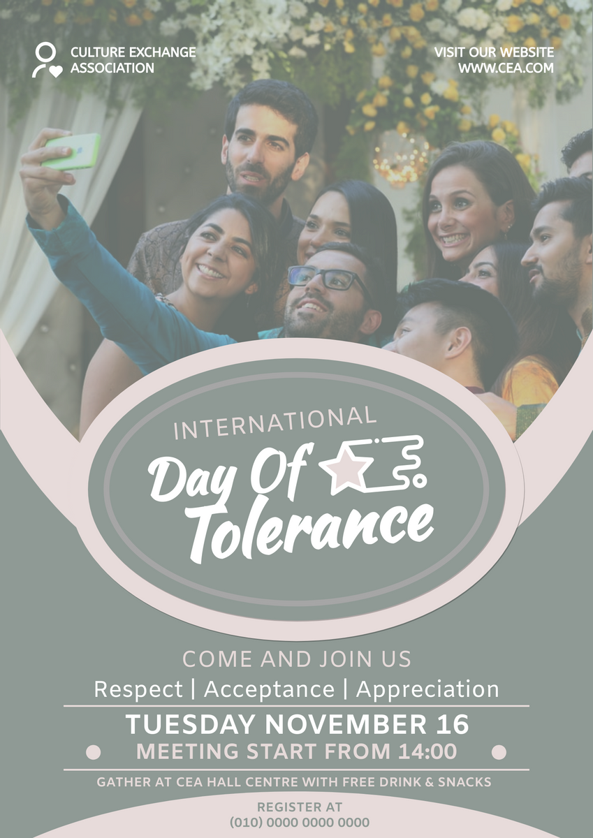 Poster template: International Day for Tolerance Meeting Poster (Created by Visual Paradigm Online's Poster maker)