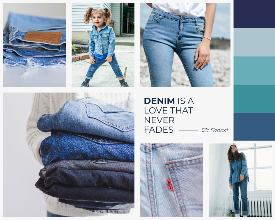 Mood Board template: Love Denim Fashion Mood Board (Created by Visual Paradigm Online's Mood Board maker)