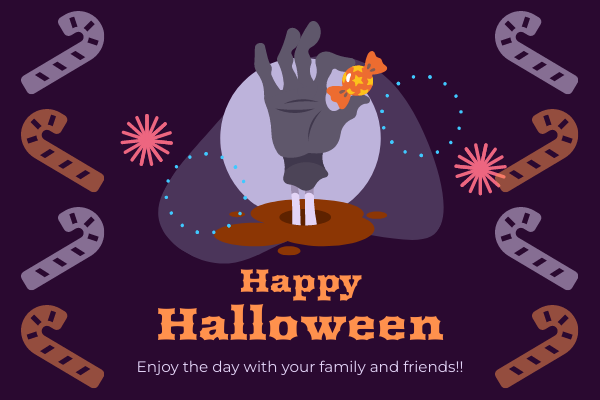 Szablon kartki z życzeniami: Zabawna kartka z życzeniami na Halloween o tematyce potworów (stworzona przez twórcę kartek z życzeniami w Visual Paradigm Online)