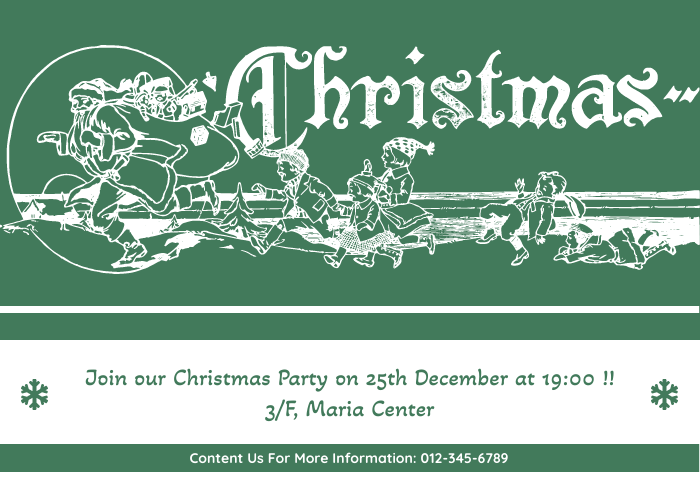 Einladungsvorlage: Einladung zur Weihnachtsfeier mit Weihnachtsmann und Kindern (Erstellt mit dem Einladungsersteller von Visual Paradigm Online)
