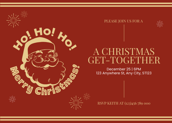 Plantilla de invitación: Invitación a la reunión navideña de Papá Noel (creada por el creador de invitaciones de Visual Paradigm Online)