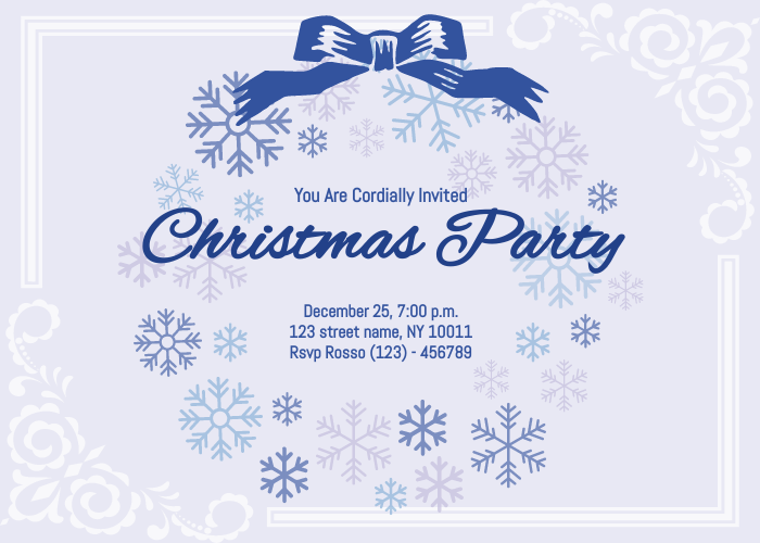 Plantilla de invitación: Invitación a la fiesta de Navidad con copos de nieve (creada por el creador de invitaciones de Visual Paradigm Online)