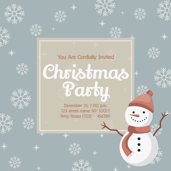 Szablon zaproszenia: Snowman Illustration Christmas Party Invitation (stworzony przez twórcę zaproszeń w Visual Paradigm Online)