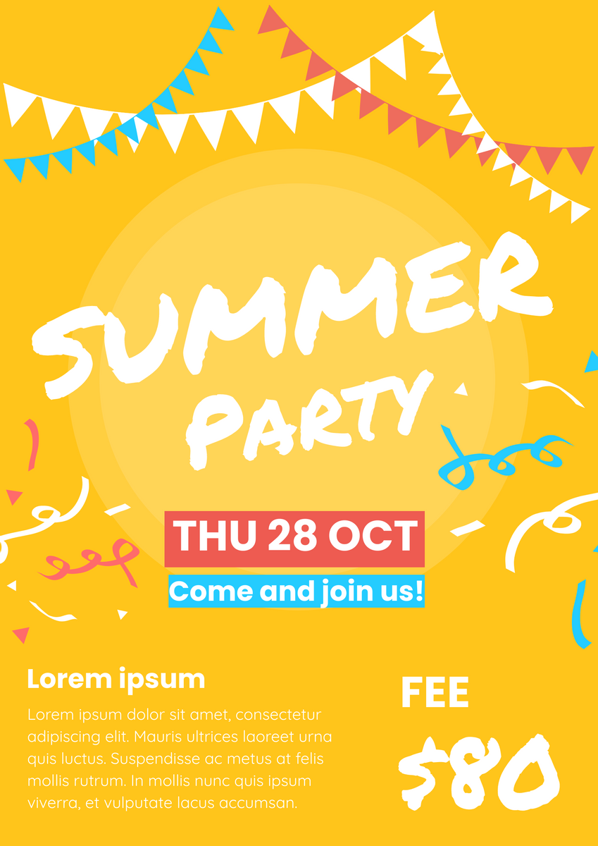 Poster template: Summer Party Poster (Created by Visual Paradigm Online's Poster maker)
