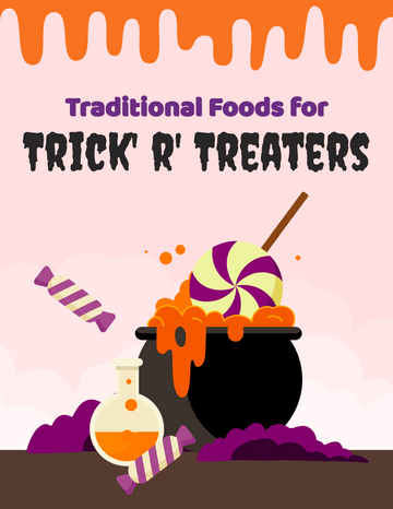 Szablon broszury: Tradycyjne potrawy dla Trick'r'Treaters (stworzony przez twórcę broszur Visual Paradigm Online)