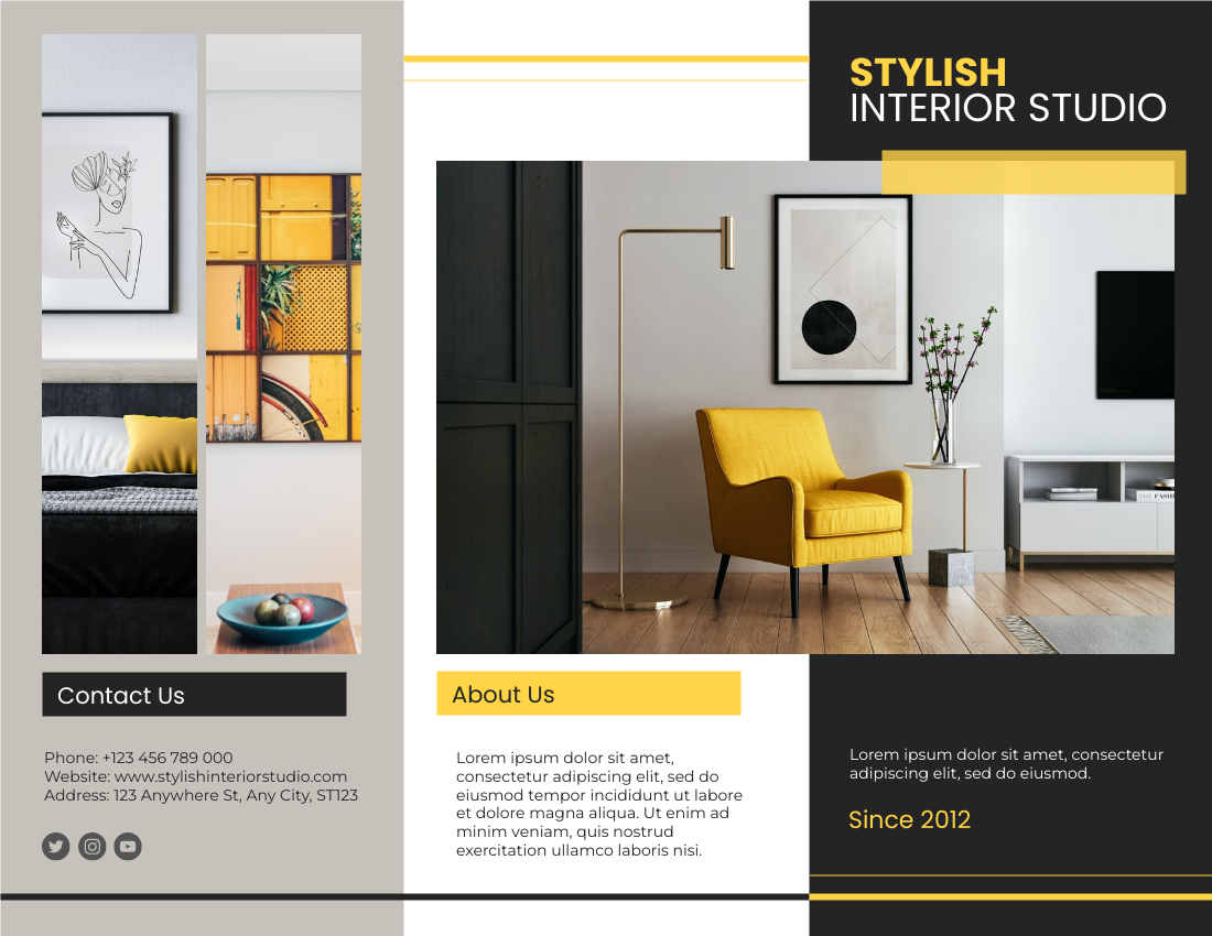 Brochure template: Stylish Interior Studio Brochure (Created by Visual Paradigm Online's Brochure maker)