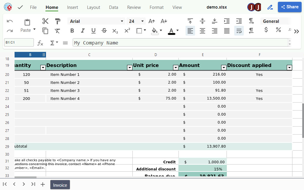 Online Spreadsheet editor