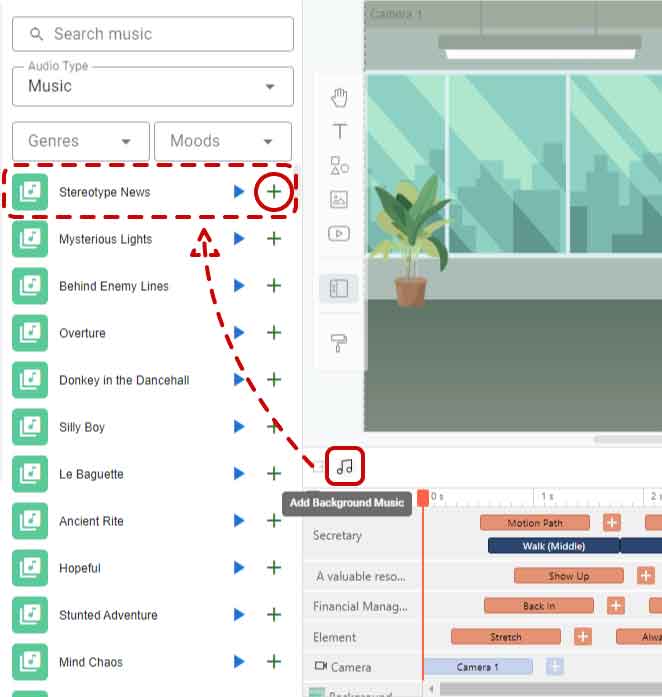 How to add background music to  video in  Studio