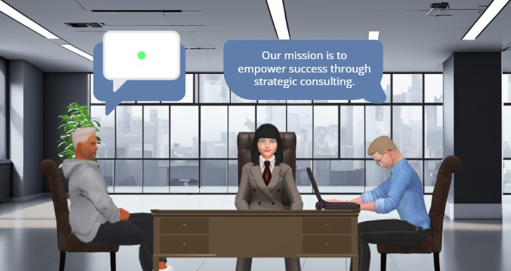 A screenshot of a animation template showing a scene of a company discussion