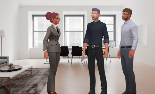 A scene of realistic characters business partner having discussion in the office created with Anifuzion