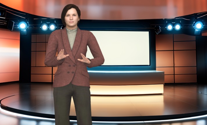 A captured screenshot of new reporter conducting broadcast from an animation template