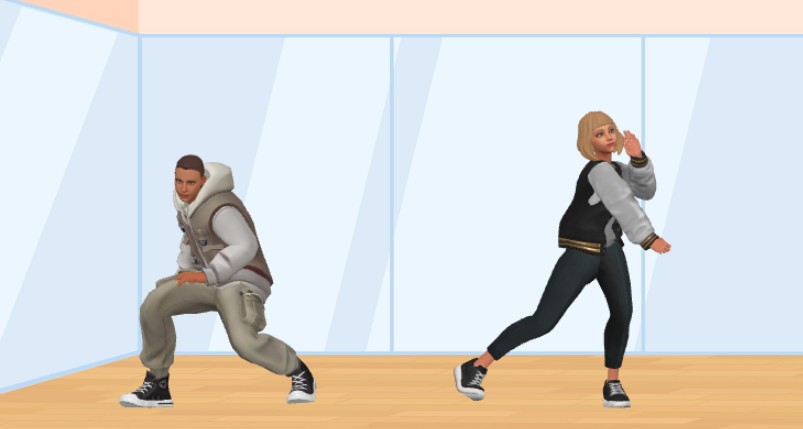 A 3d character template screenshot of dancers practicing in a dance stuio