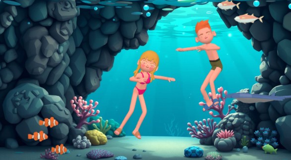 A screenshot from an animation template of scuba diving promotion