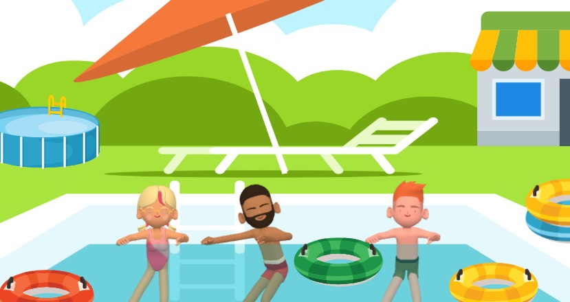 A screenshot from an animation template of a swimming event promotion