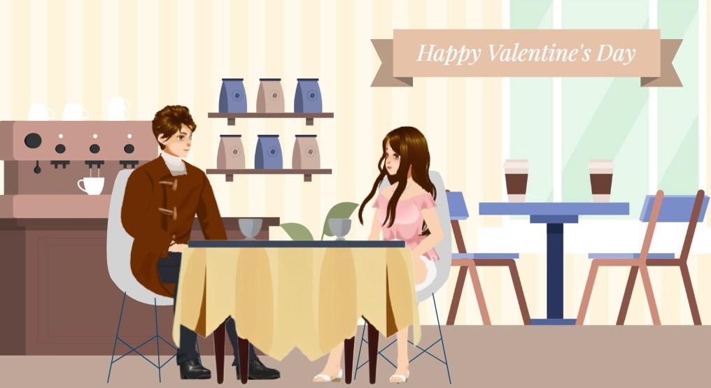 3d character template of manga characters-a couple having dinner in a restaurant