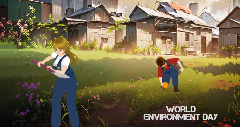 A screenshot from an animation template of promoting world environment day