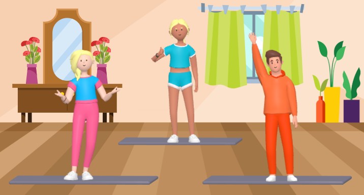 A screenshot from an animation template of having yoga class