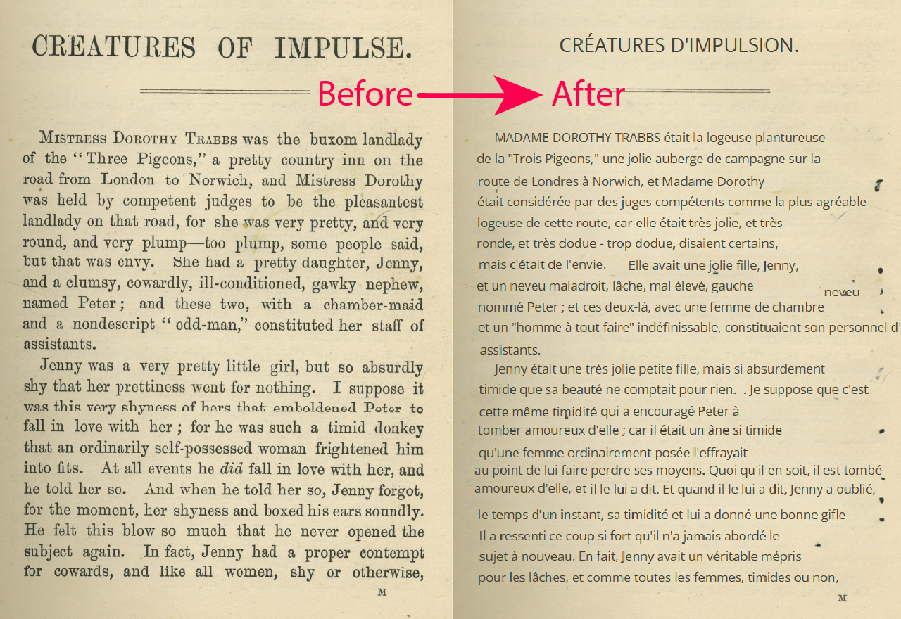 Before-and-after comparison of a translated document