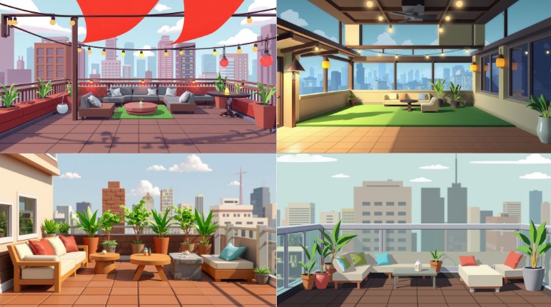 Scene background of 3d cute rooftop