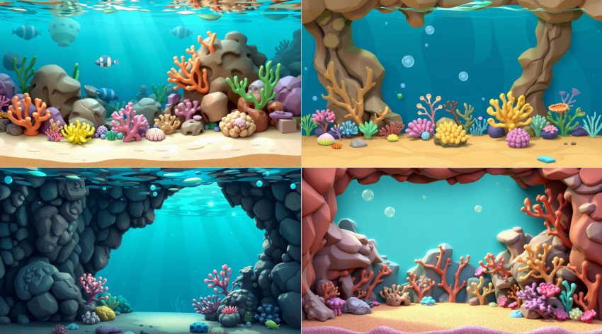 A scene background of 3d cute style marine