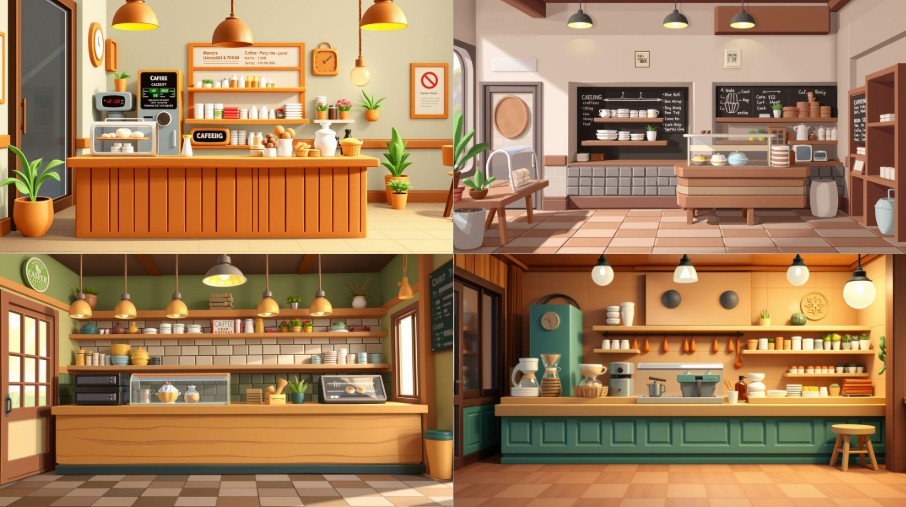 Scene background of 3d style cafe