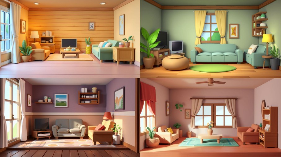 A 3d style scene background living room