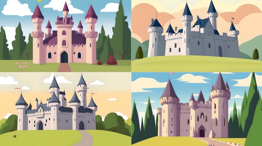 Cartoon scene background of castles