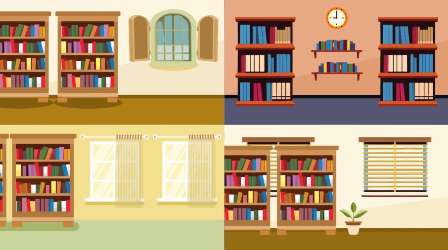 Scene background of cartoon library