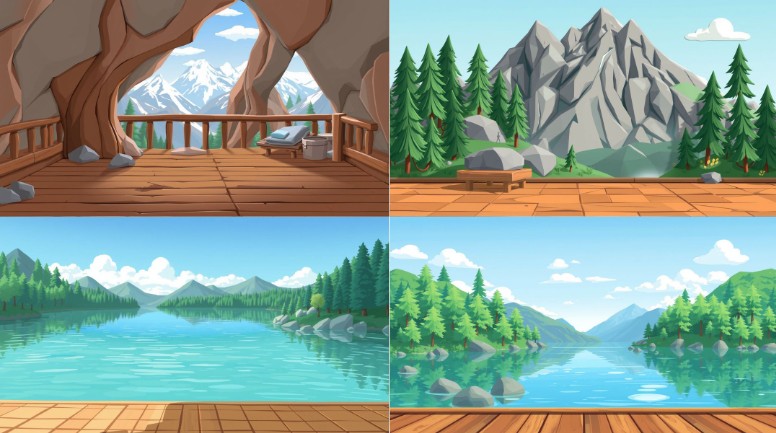 A cartoon scene background of lake